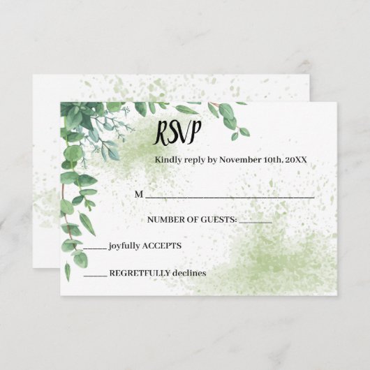 Eucalyptus Greenery RSVPの結婚応答カード 出欠カード (正面/裏面)