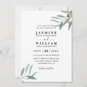 Eucalyptus Greenery Rustic Elegant QR Code Wedding 招待状 (正面)