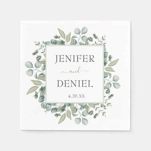 Eucalyptus Greenery Wedding スタンダードカクテルナプキン (正面)