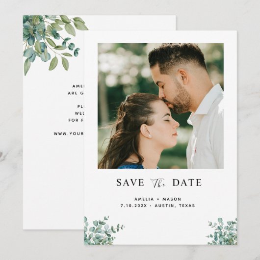 eucalyptus greenery wedding セーブザデート (正面/裏面)