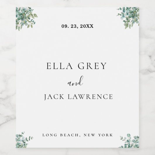 eucalyptus greenery wedding ワインラベル (シングルラベル)
