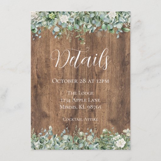Eucalyptus Greenery Wedding Details Card | Rustic エンクロージャーカード (正面)