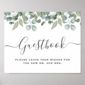 Eucalyptus Greenery  Wedding Guestbook Sign ポスター (正面)