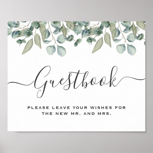 Eucalyptus Greenery Wedding Guestbook Sign ポスター (正面)