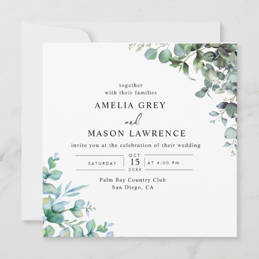 eucalyptus greenery wedding Invitation 招待状 (正面)