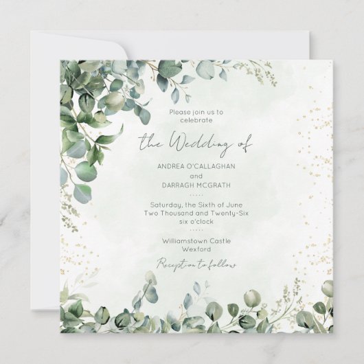 Eucalyptus Greenery Wedding Invitation 1001 Square 招待状 (正面)