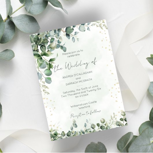 Eucalyptus Greenery Wedding Invitation Flat Card 招待状