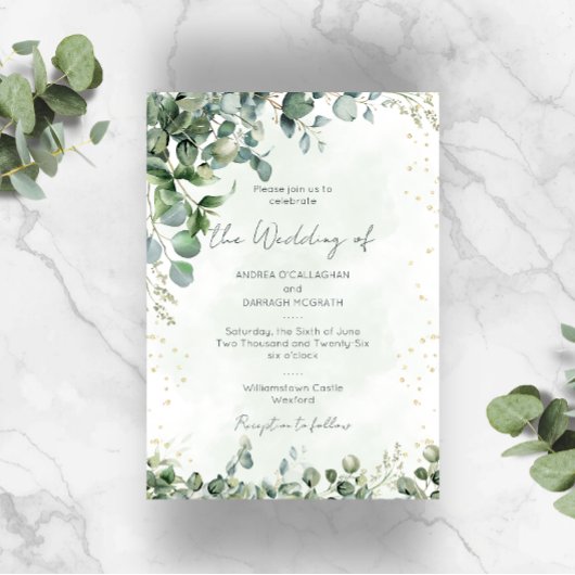 Eucalyptus Greenery Wedding Invitation Flat Card 招待状