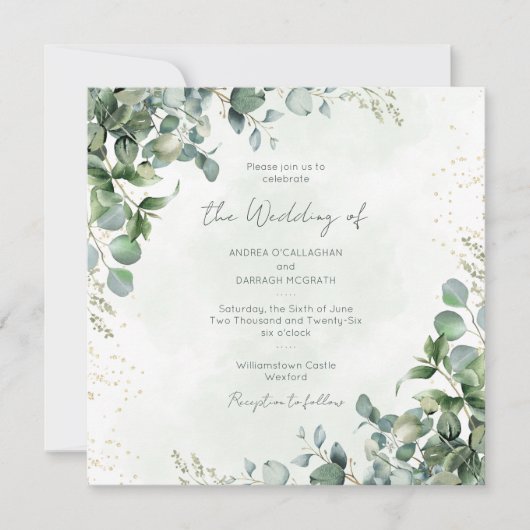 Eucalyptus Greenery Wedding Invitation Square 1001 招待状 (正面)