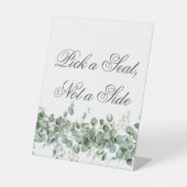 Eucalyptus Greenery Wedding Pick a Seat not a Side 台座サイン (正面)