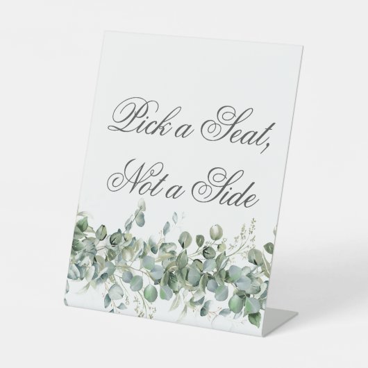 Eucalyptus Greenery Wedding Pick a Seat not a Side 台座サイン (正面)