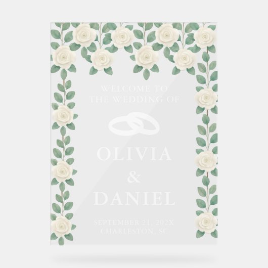 Eucalyptus Greenery Wedding Welcome アクリルサイン (正面)