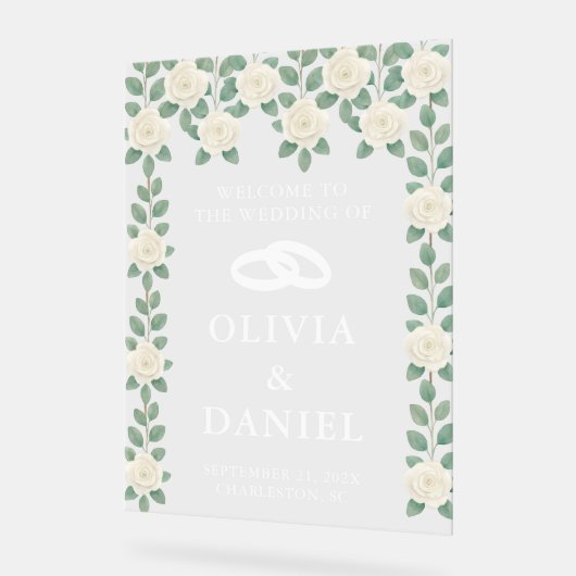 Eucalyptus Greenery Wedding Welcome アクリルサイン (傾斜)