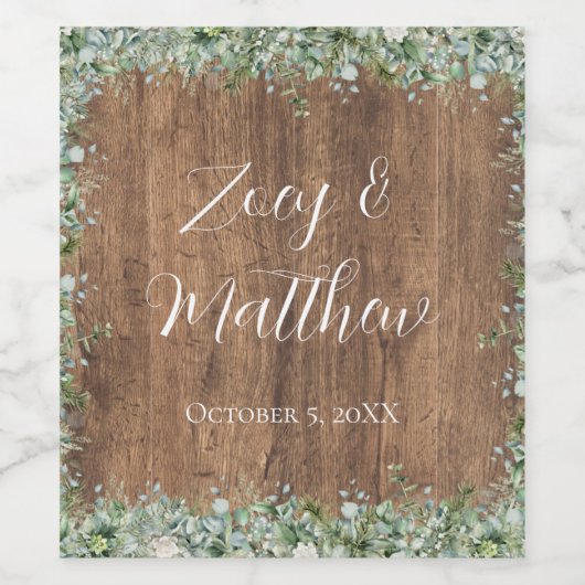 Eucalyptus Greenery Wedding Wine Label | Rustic ワインラベル (シングルラベル)