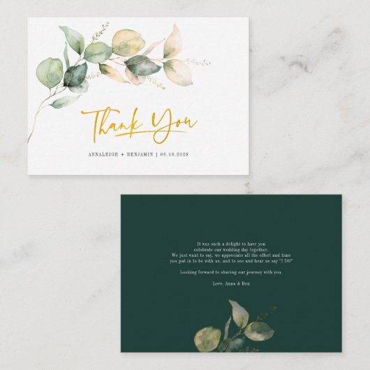 Eucalyptus Hand-Lettered Wedding Thank You Mini ノートカード (正面/裏面)