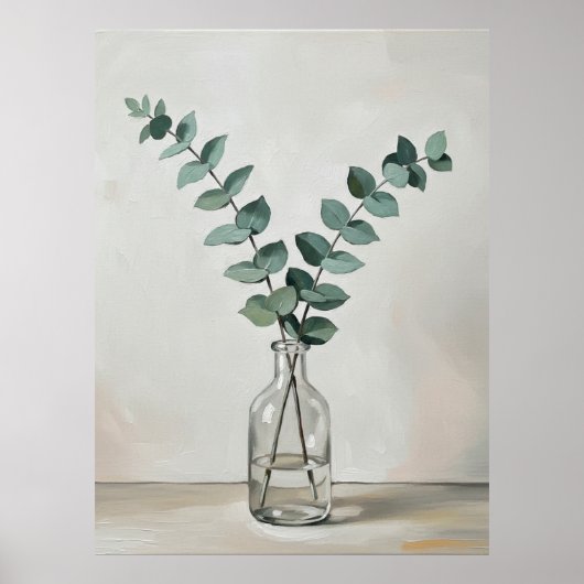 Eucalyptus in Glass Vase a Minimal Botanical Wall  ポスター (正面)