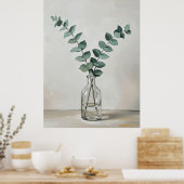 Eucalyptus in Glass Vase a Minimal Botanical Wall ポスター (キッチン)