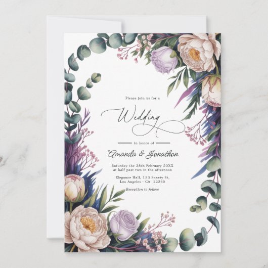 Eucalyptus, Lavender & Champagne Blush Wedding 招待状 (正面)
