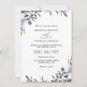 Eucalyptus Lavender Elegant Budget QR Code Wedding 招待状 (正面)