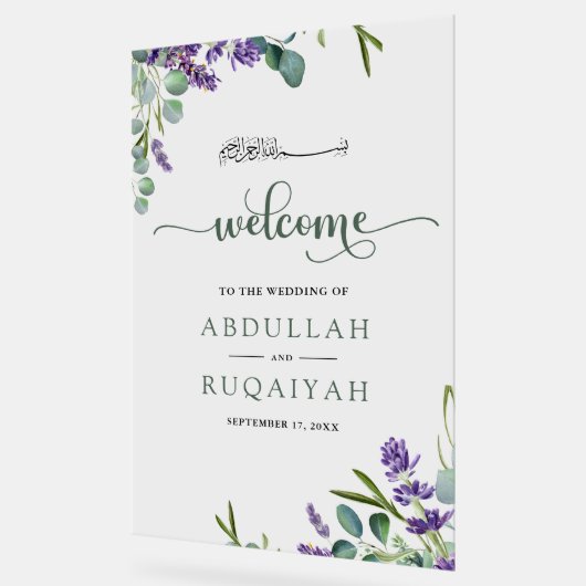 Eucalyptus Lavender Muslim Wedding Welcome アクリルサイン (傾斜)