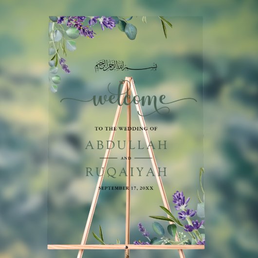 Eucalyptus Lavender Muslim Wedding Welcome アクリルサイン (ニュートラル)
