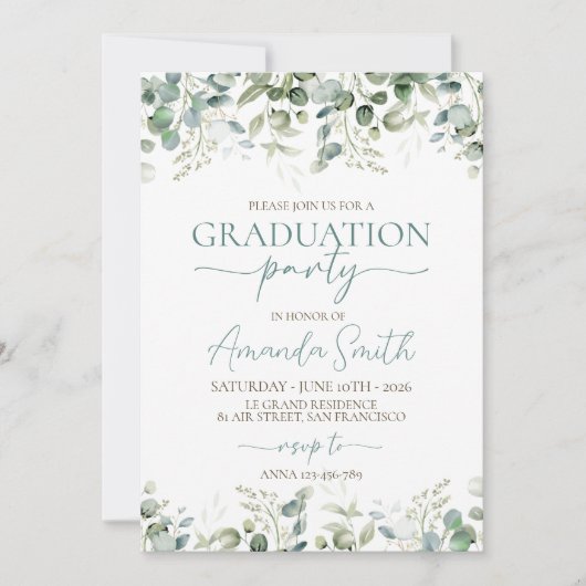 Eucalyptus Leaf Border Graduation Invite 招待状 (正面)