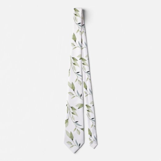 Eucalyptus Leaf Greenery Elegance White Wedding ネクタイ (正面)