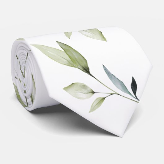 Eucalyptus Leaf Greenery Elegance White Wedding ネクタイ (ロール)