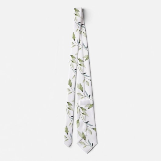 Eucalyptus Leaf Greenery Elegance White Wedding ネクタイ (裏面)