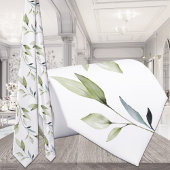 Eucalyptus Leaf Greenery Elegance White Wedding ネクタイ