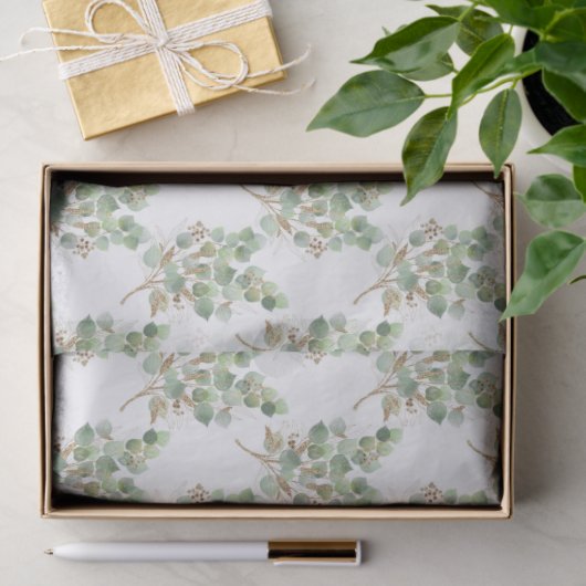 Eucalyptus Leaves and Branches Watercolor Pattern  薄葉紙 (ギフト)