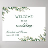 Eucalyptus Leaves Elegant Wedding Welcome Sign ポスター (正面)
