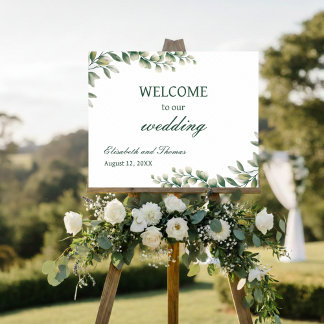 Eucalyptus Leaves Elegant Wedding Welcome Sign ポスター