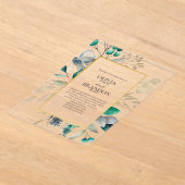 Eucalyptus Leaves & Gold Frame Watercolor Wedding アクリル招待状 (レイダウン)