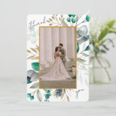 Eucalyptus Leaves & Gold Frame Watercolor Wedding サンキューカード (スタンド正面)