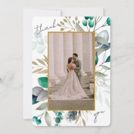 Eucalyptus Leaves & Gold Frame Watercolor Wedding サンキューカード