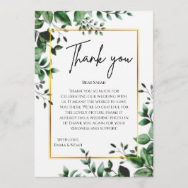 Eucalyptus Leaves Gold Frame Wedding Thank You サンキューカード