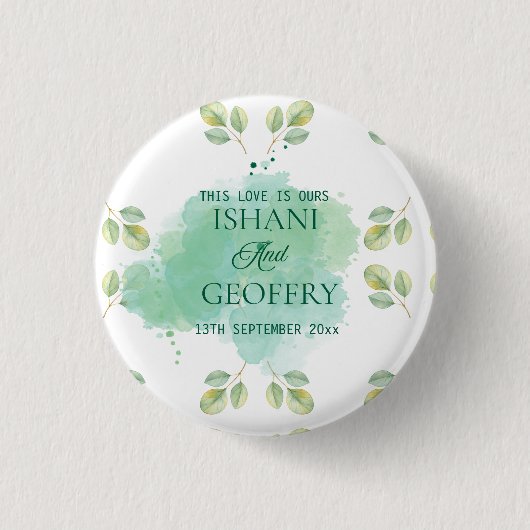 Eucalyptus Leaves Greenery Wedding  缶バッジ (正面)