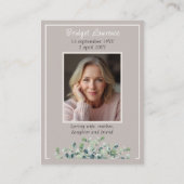 Eucalyptus Leaves Memorial Photo Taupe Prayer Card 名刺 (正面)