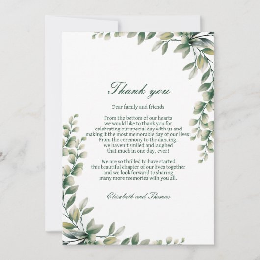 Eucalyptus leaves wedding thank you card  サンキューカード (正面)