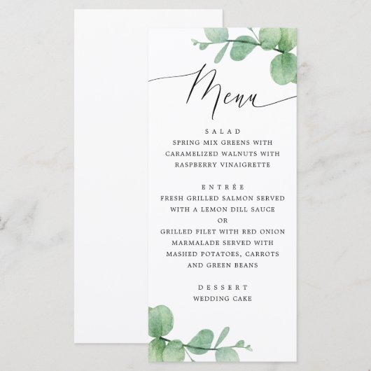 Eucalyptus Leaves Wedding | Watercolor Botanical メニュー (正面/裏面)