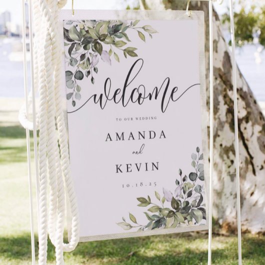 Eucalyptus Leaves Welcome Wedding Sign ポスター