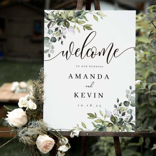 Eucalyptus Leaves Welcome Wedding Sign ポスター