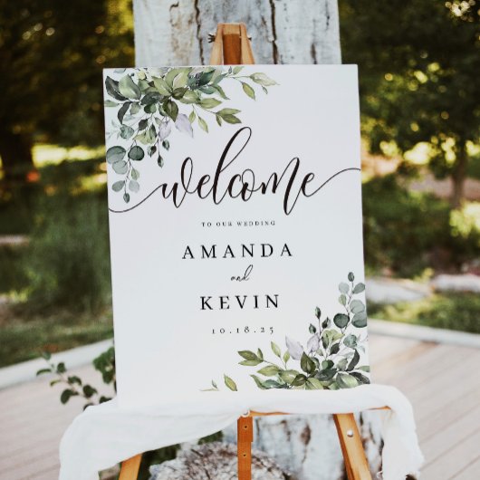 Eucalyptus Leaves Welcome Wedding Sign ポスター