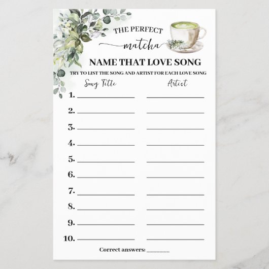 Eucalyptus Matcha Name Love Song Shower Game Card チラシ (正面)
