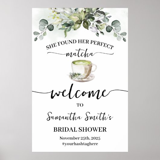 Eucalyptus Matcha Welcome Tea Bridal Shower Sign ポスター (正面)