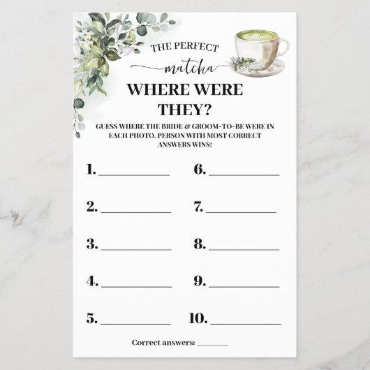 Eucalyptus Matcha Where Were They Shower Game Card チラシ (正面)