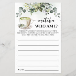 Eucalyptus Matcha Who am I Bridal Shower Game Card チラシ