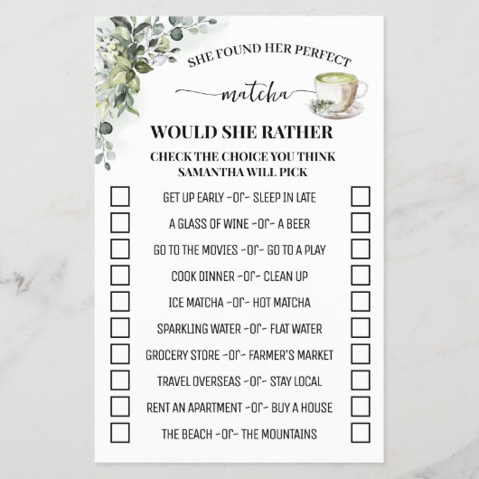 Eucalyptus Matcha Would She Rather Shower Game チラシ (正面)