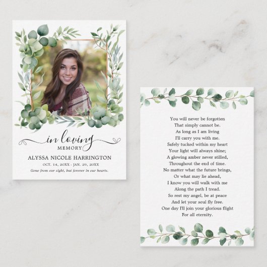 Eucalyptus Memorial Photo Funeral Card 名刺 (正面/裏面)